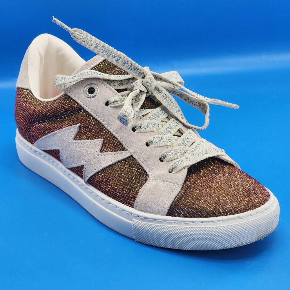 Zadig & Voltaire La Flash Sparkle Glitter Lightning Bolt Low-Top Sneakers Sz‎ 38